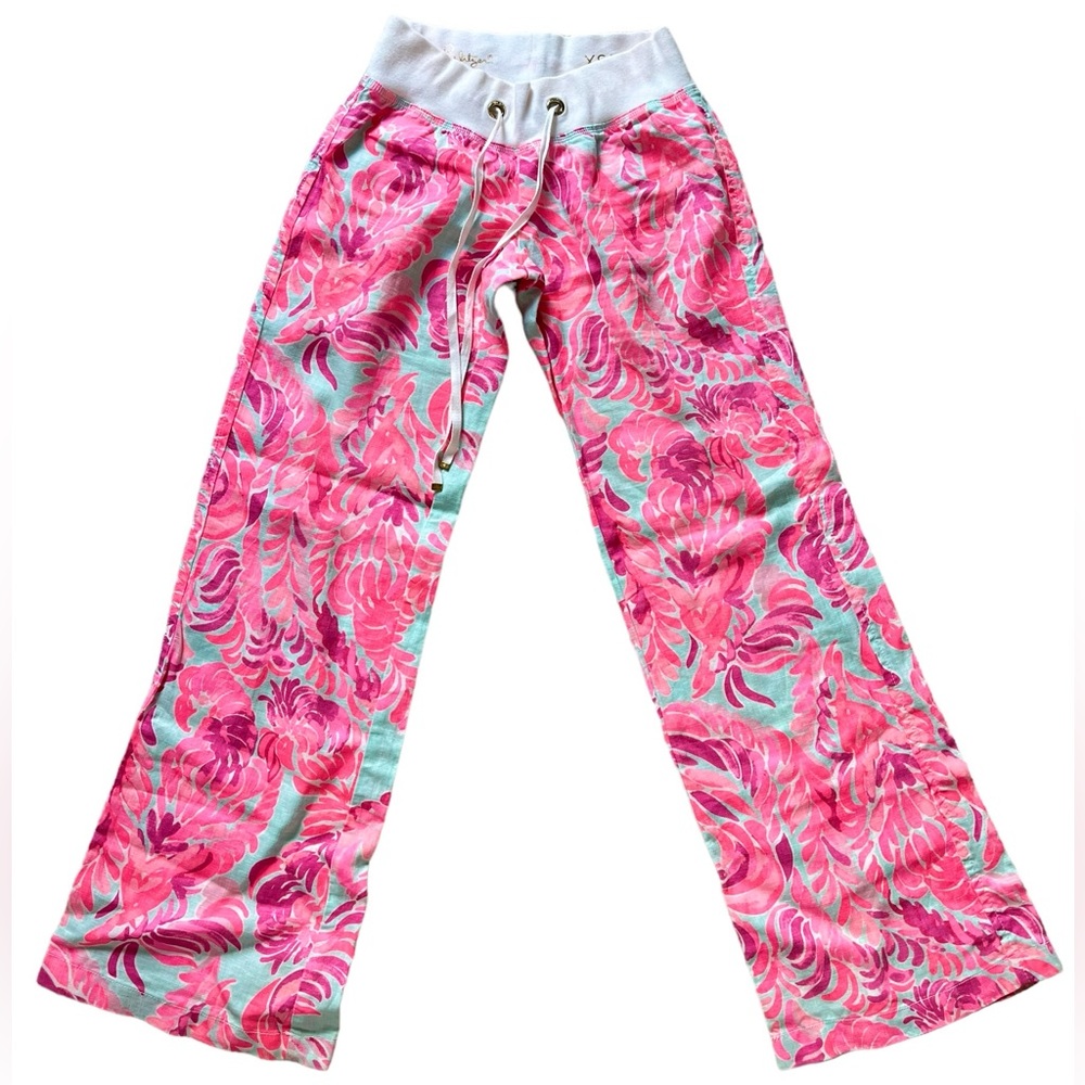 Lilly Pulitzer‎ The Beach Pants Linen Women's XS Pink Elastic Waist bottom